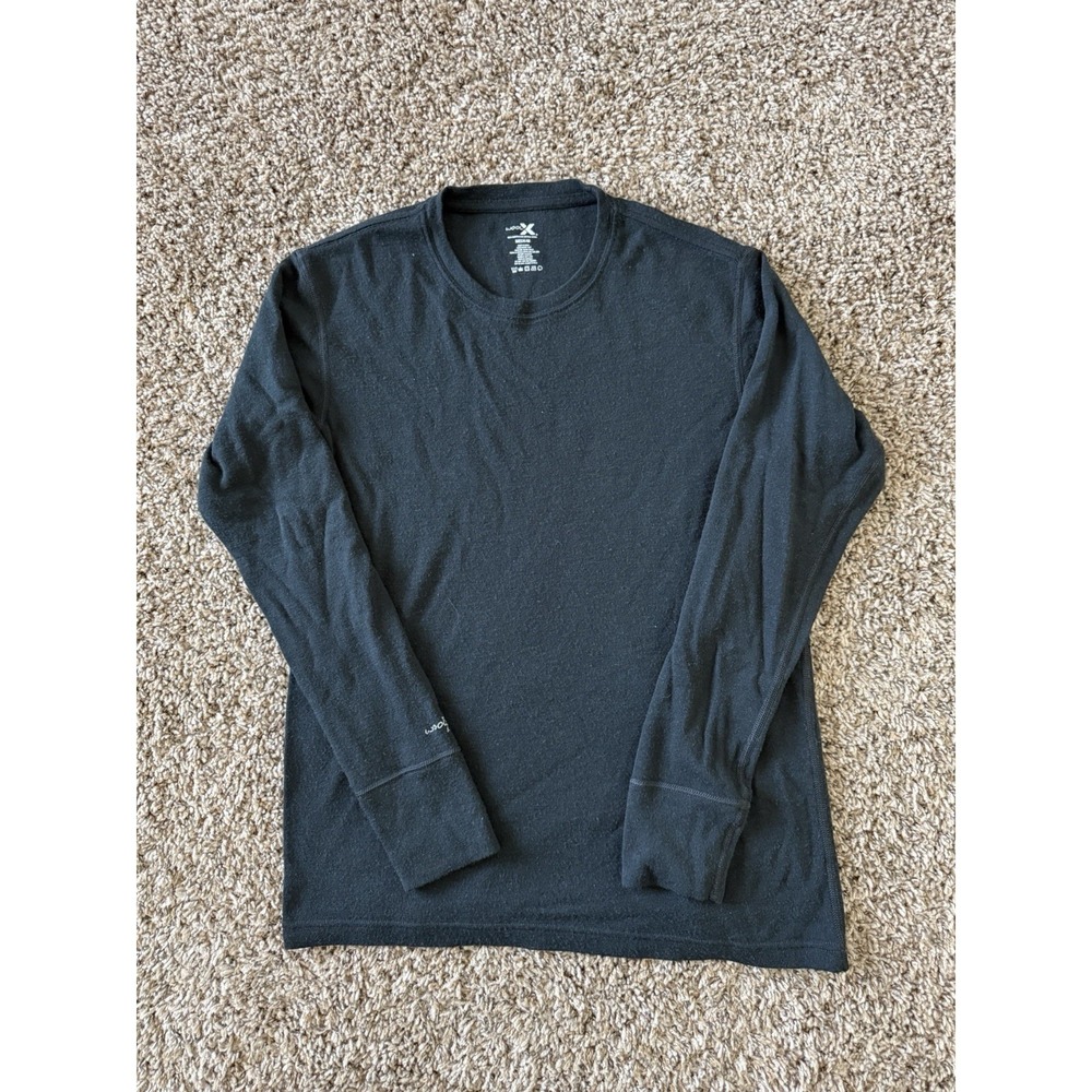 WoolX Shirt Long Sleeve Mens M Black 100% Australian Merino Wool Hiking Outdoor